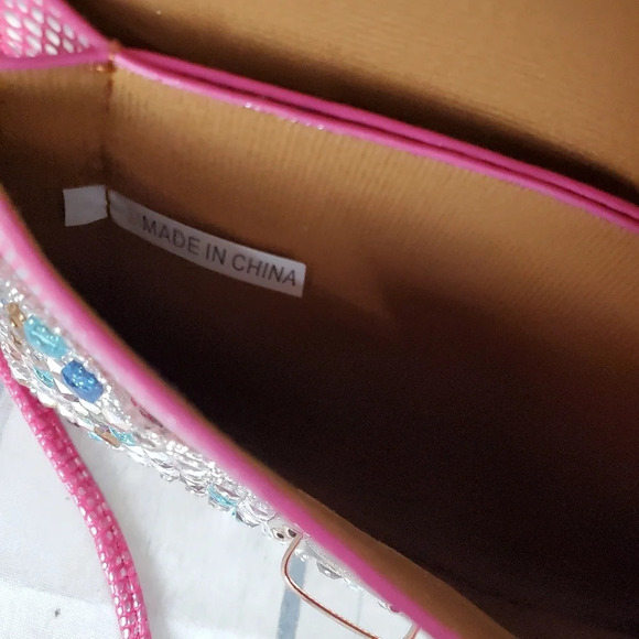 Rhinestone Embellished Crossbody Bag Pink  Reptile Envelope Style Barbiecore - Picture 16 of 16